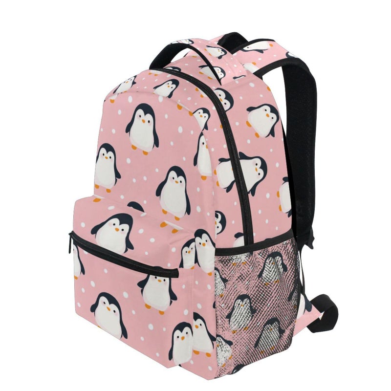 Kcldeci Cute Penguin Backpack for Boys Girls Kids Cartoon Pink Sea Animals Dots Student Bookbag School Bag 14 inch Laptop Backpacks Travel Daypack Shoulder Bag - Image 3